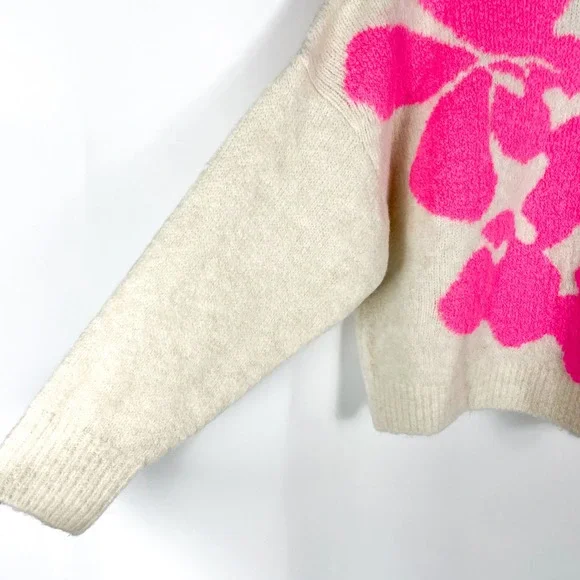 Essentiel Antwerp Garcon Sweater Cream Pink Floral Jacquard Knit Pullover Sz M